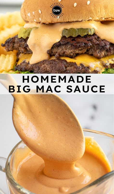 Homemade Big Mac Sauce - The Schmidty Wife Hamburger Sauce, Homemade Big Mac Sauce, Big Mac Sauce Recipe, Mac Sauce Recipe, Burger Sauces Recipe, Homemade Big Mac, Smash Burger Recipe, Big Mac Sauce, Mac Sauce