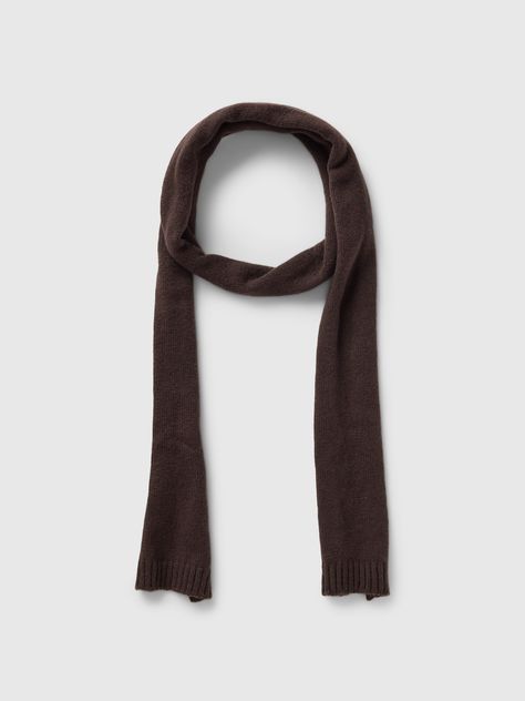 Supersoft cotton-blend skinny scarf. Cute Winter Accessories, Brown Scarf Outfit, Minimalist Academia, 2010s Style, Cute Scarves, Scarf Aesthetic, Garment Of Praise, Classy Minimalist, Brown Cardigan Sweater