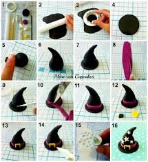 How to make a witch's hat out of fondant Fimo Halloween, Halloween Pasta, Deco Cupcake, Halloween Torte, Bolo Halloween, Polymer Clay Halloween, Halloween Clay, ดินปั้น Polymer Clay, Fondant Tutorial