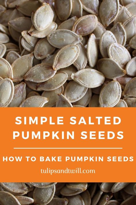 This simple roasted pumpkin seed recipe is one of our favorite fall snacks! Carve up your pumpkins and save those seeds! Baked pumpkin seeds are such a delicious fall treat... Bake Pumpkin Seeds, Pumpkin Seed Recipes Salted, Pumpkin Seed Recipes Baked, Baked Pumpkin Seeds, Easy Pumpkin Seeds, Salted Pumpkin Seeds, Pumpkin Seed Recipes Roasted, Pumpkin Seed Recipe, Homemade Pumpkin Seeds