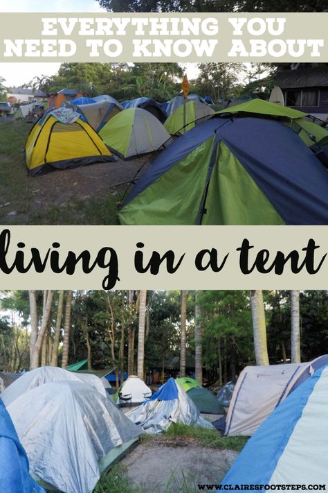 Are you interested in living in a tent? Check out this post for the best long term tent camping advice including which tent to live in and how to stay safe while camping. It also includes ways to stay connected while camping and some excellent camping tips. Also, if you're interested in living in a car, this post is for you! #camping #roadtrip #tent Living In A Tent, Camping Necessities, Zelt Camping, Tent Living, Camping Trailers, Family Tent Camping, Tent Campers, Camping Lovers, Luxury Camping