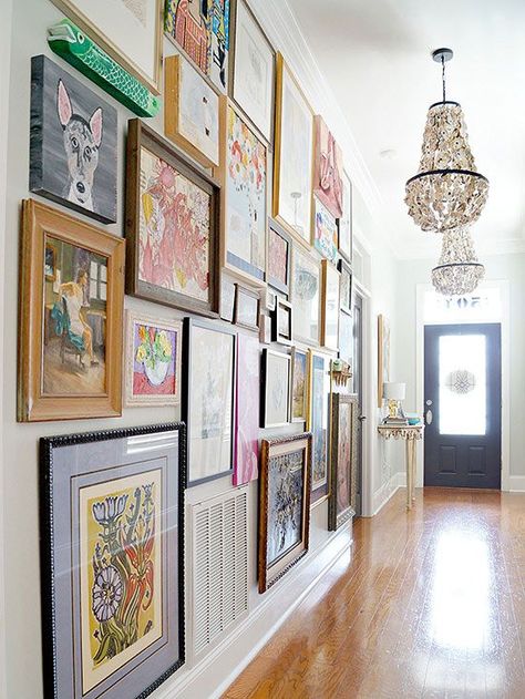 Floor to ceiling gallery wall along hallway - love! Gallery Wall Inspiration, Framed Pictures, My Gallery, Design Del Prodotto, Wall Gallery, Inspiration Wall, Art Display, Art Gallery Wall, Decoration Design