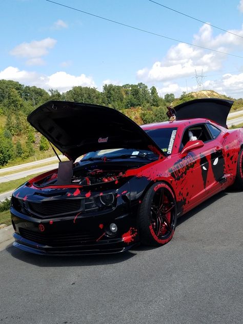 Showing off Deadpool Camaro Deadpool Car, Apocalyptic Vehicles, Marvel Shoes, Car Paint Jobs, Car White, Pretty Bike, Cool Car Pictures, Cool Sports Cars, Weird Cars