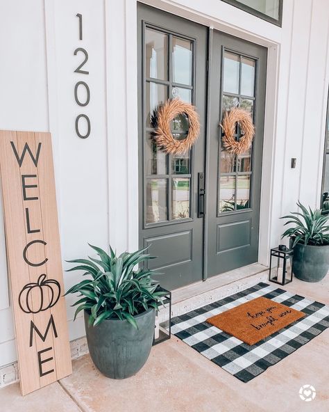 Half Full Black Welcome Sign, Small Porch Decor, Kirkland Home Decor, Small Porch, Porch Pumpkins, Fall Doormat, Laser Engraved Leather, Plaid Dog Bandana, Porch Welcome Sign