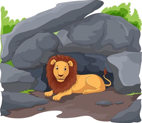 Lion sitting in the den vector illustrat... | Premium Vector #Freepik #vector #lion-vector #lion-illustration #lion-jungle #lion-illustration-kids Lion Sitting, Ocean Gif, Animals And Their Homes, Zoo Project, The Den, Lion Pictures, House Vector, Alphabet Activities, Children Illustration