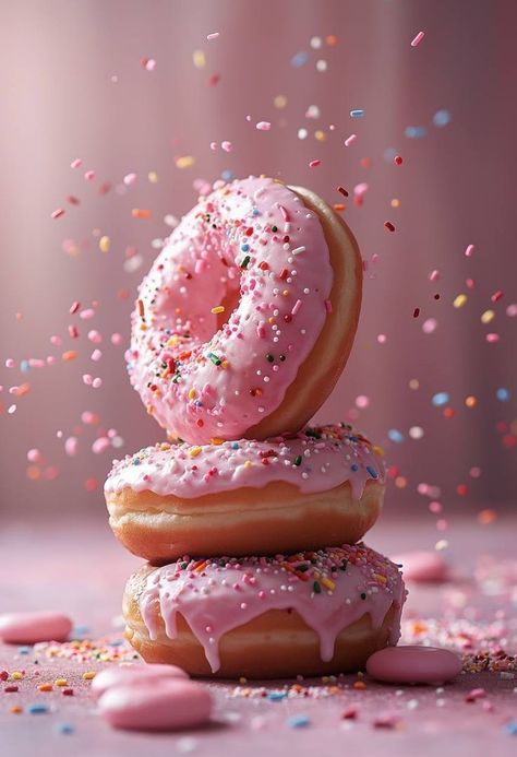 Easter Chocolate Chip Cookies, Donut Pictures, Foodporn Dessert, Strawberry Donuts, Pink Cookies, Yummy Ice Cream, Donut Wall, Coffee And Donuts, Cute Food Art