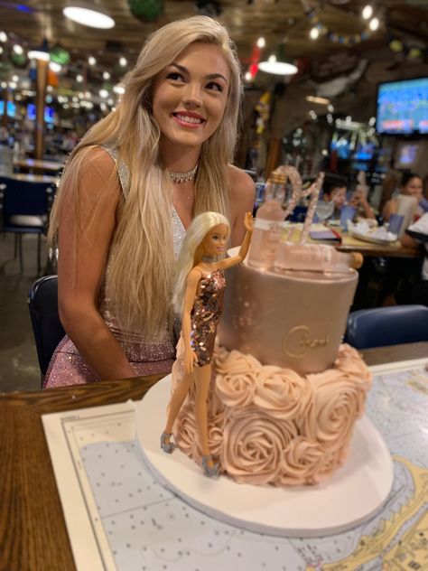 Barbie Alcohol Cake, Barbie Cake For Women, 21st Birthday Cakes For Girls Turning 21 Classy, 21 Barbie Cake, Barbie Birthday Cake 21, Adult Barbie Cake, Cake With Alcohol Bottles On Top, Birthday Cake With Alcohol Bottles, Barbie Cake 21