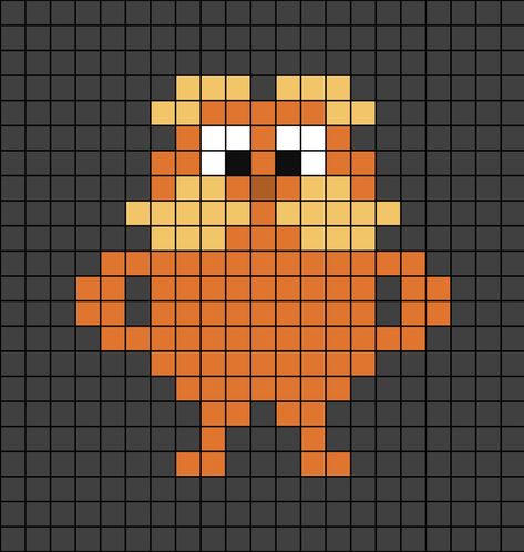 A pixel art template of the Lorax character. Turkey Pixel Art, Anime Pixel Art Grid Easy Small, Lorax Perler Beads, Cute Pearler Beads Ideas Easy, Books Pixel Art, 20x20 Pixel Art, Perler Patterns Small, Orange Pixel Art, Grunge Pixel Art