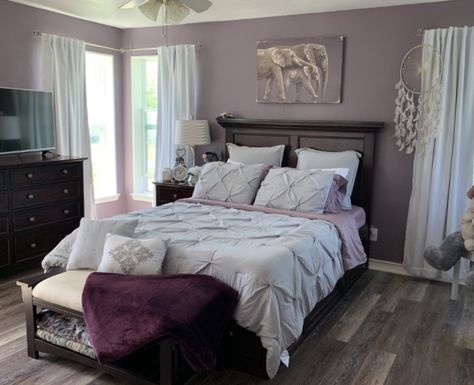 Grey Plum Bedroom, Greyish Purple Bedroom, Bedroom Purple Decor, Lavender Bed Rooms Ideas, Purple And Grey Bedroom Ideas Master Bathrooms Lavender, Purple And Grey Bedroom Ideas Master Bathrooms Color Combinations, Purple Gray And Gold Bedroom, Plum Colored Bedrooms, Plum Purple Bedroom