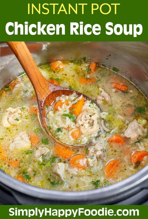 Instant Pot Chicken Rice Soup is delicious and nutritious, using simple ingredients like chicken and fresh vegetables, and tender rice. Pressure cooker Chicken and Rice Soup is easy to make. You will love how fast Instant Pot chicken and rice soup cooks! simplyhappyfoodie.com instapot chicken rice soup recipe, instant pot chicken soup with rice Chicken Rice Soup Instant Pot Recipes, Instant Pot Rice Soup Recipes, Instant Pot Chicken And Rice Soup Easy, Instapot Chicken Rice Soup, Instant Pot Rice Soup, Chicken Soup With Rice Instant Pot, Instant Pot Chicken And Rice Soup Recipes, Chicken Soup Pressure Cooker, Chicken And Rice Insta Pot