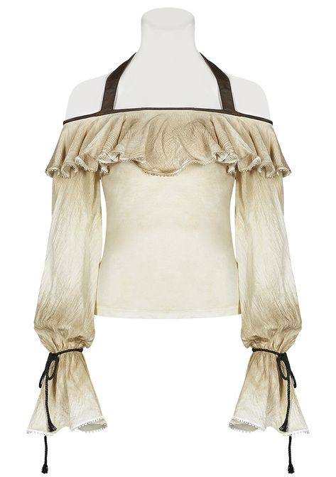 Nouveau produit : Top blanc effet vieilli epaules nues à froufrous manches evasees pirate steampunk Vous aimez ? / New product do you like ?  Prix: 47.90lt;brgt;#new #nouveau #japanattitude #tops #medieval #steampunk #top #blanc #sali #beige #marron #epaules #nues #froufrous #volants #manches #longues #evasees #pirate #punk #rave #punkrave #femme #t546wh #t546 #wt546 #wt546tcfwh #white #dirty #whiteoff #brown #bareshoulders #frilly #ruffles #sleeves #long #flared #woman #t-546wh #t-546 #wt-546nw Dark Steampunk, Plus Size Steampunk, Medieval Steampunk, Frilly Sleeves, Pirate Shirt, Steampunk Pirate, Beige Long Sleeve, Steampunk Wedding, Bardot Top