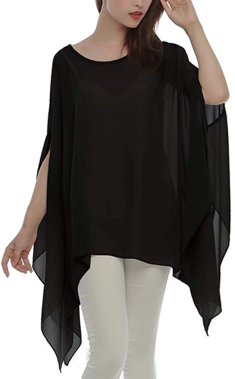 Max Hsuan Women's Loose Solid Sheer Chiffon Caftan Poncho Batwing Tunic Top Blouse Summer Oversized Shirts at Amazon Women’s Clothing store Chiffon Tunic Top, Chiffon Kaftan, Morning Dress, Women Chiffon Blouse, Batwing Blouse, Floral Chiffon Blouse, Chiffon Tunic, Cord Set, Blouse Summer