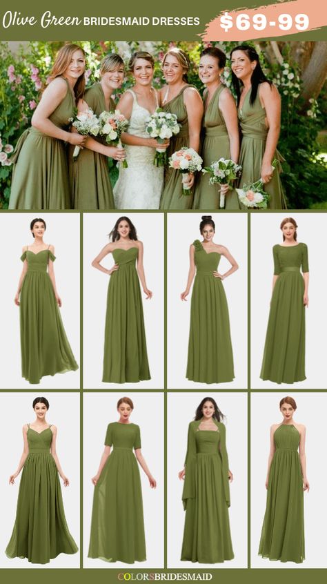 Olive green bridesmaid dresses on sale $69-99, in 600+ custom-made styles and all sizes. 150+colors, made to order, fast arrived, color sample available. #colsbm #bridesmaids #bridesmaiddresses #greenwedding #weddingideas #greendress b1166 Bridesmaid Gown Green, Bridesmaid Gown Olive Green, Olive Green Dress Bridesmaid, Bridesmaid Dress Olive Green, Bride Mades Dresses, Bridemaids Dresses Olive Green, Olive Dress Wedding, Olive Green Dress For Wedding, Simple Gowns Dresses