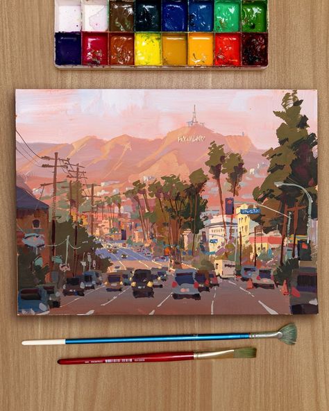 Tommy Kim | Process video of my last painting in Hawaii. Enjoy! #gouache #pleinair #artistlife #hawaiiart | Instagram Gouache On Wood, Gouache Painting Ideas Inspiration, Gouache Impressionism, Gouche Paint Ideas, Paintings For Gifts, Guache Art Gouache Painting, Gouache Painting Ideas For Beginners, Holbein Gouache, Gouache Art For Beginners