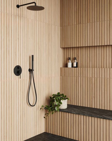 Edward Martin | Say hello to Zayne 12x36 in Slat, your solution for a wood tone in your shower! While natural wood is moisture absorbent, wood look tile… | Instagram Matte Ceramic, Wood Look Tile, Bathroom Redo, Wood Slats, Shower Floor, Guest Bathroom, Shower Wall, A Wood, Shower Tile