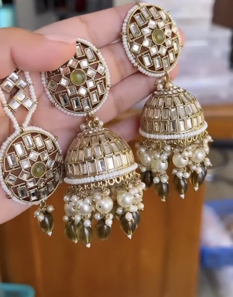 Sage Green Mirror Jhumkas Mirror Jhumkas, Sage Green Mirror, Green Jhumka, Green Mirror, Green Mirrors, Sage Green, Indian Fashion, Mirror, Green