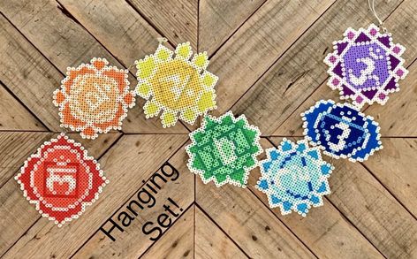 Tarot Card Perler Bead, Chakra Perler Bead Patterns, Dnd Pearler Beads, Hama Beads Dreamcatcher, Hama Beads Coasters, Melted Bead Crafts, Brick Stitch Pattern Earring, Hamma Beads Ideas, Miyuki Beads Pattern