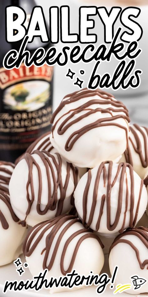 Baileys Rum Balls, Kahlua Cheesecake Balls, Birthday Snacks For Work, Boozy Baileys Mini Cheesecakes, Boozy Dessert Bars, Alcohol Infused Truffles, Bailey Balls Recipe, Desserts For Cocktail Party, Good Finger Food Desserts