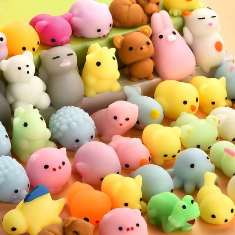 PRICES MAY VARY. 【Best Match】WinSTEM squishy toys including 76 random patterns, such as cat, dog, fish, pig ,bear, dinosaur, frog etc. Each squishy toy packed in individual package within a beautiful gift box. 【High Quality Materials】These mini animal squishies made of safe and non-toxic TPR material, they are amazingly soft, jelly-like texture with quick bounce-back, not slow rising. You will can not stop pinching them because of the great touch feeling and full squeeze-ability.Enjoy your funny Mochi Squishy Toys, Mochi Toys, Mochi Squishies, Toy Collection Room, Mini Squishy, Animal Squishies, Mochi Squishy, Bulk Party Favors, Egg Fillers