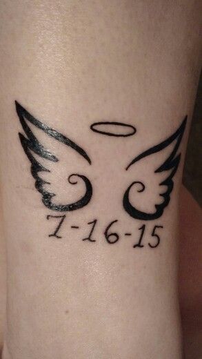 Angel Wings And Halo, Sister Tat, Wings And Halo, Peace Tattoos, Date Tattoos, Remembrance Tattoos, Cute Tats, Angel Wings Tattoo, Boy Tattoos