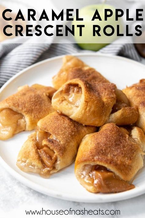 These Caramel Apple Pie Crescent Rolls are a deliciously easy Fall dessert. Gooey caramel and apple pie filling is wrapped up in buttery crescent roll dough then sprinkled with cinnamon sugar. Only 6 ingredients and they are ready in under 30 minutes. Ready to eat right out of the oven, or add a scoop of vanilla ice cream to take them over the top. #ad #caramel #apples #applepie #crescentrolldough #dessert #Fall Apple Pie Crescent Rolls, Apple Pie Crescents, Cranberry Orange Bread, Gooey Caramel, Homemade Vanilla Ice Cream, Cream Cheese Muffins, Fall Desserts Easy, Apple Pie Filling, Caramel Apple Pie