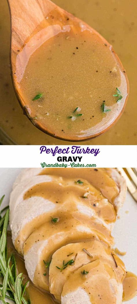 This festive Turkey Gravy is made from fresh drippings, stock, and aromatic herbs. Once thickened, it morphs into a rich, creamy, decadent sauce that NEEDS to be included in your upcoming holiday spreads! #gravy #turkey #turkeygravy #thanksgiving #thanksgivinggravy Turkey Gravy From Stock, Turkey Gravy The Tipsy Housewife, Best Turkey Gravy From Drippings, Homemade Turkey Gravy Without Drippings, Best Turkey Gravy Recipe, Easy Turkey Gravy Recipe, The Best Turkey Gravy, Homemade Spreads, Easy Turkey Gravy