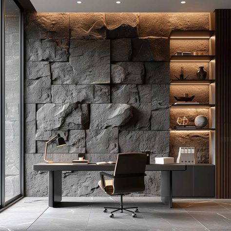 10+ Stylish Stone Accent Walls to Enhance Your Interior Design • 333+ Images • [ArtFacade] Wall Rock Interior Stones, Rocks Interior Design, Interior Rock Wall, Stone Wall Bedroom, Stone Accent Wall Ideas, Wall Designs For Bedroom, Stone Wall Wallpaper, Stone Wall Interior, Masculine Office Decor