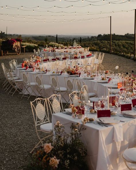 ✨ ALL NIGHT LONG. After the rehearsal dinner, the wedding became the highlight of a three-day celebration filled with love in the heart of Tuscany. Recovery to come… — Bride ~ @lszurgot Photographer ~ @diasdevinoyrosas Planning and Design ~ @lalindi_bryllup Stationery ~ @onemimosaplease_ Florist ~ @marypoppies Content ~ @silvi_lubilubi Tablecloth ~ @agathe_berjaut Party Dress ~ @viviennewestwood Night In Tuscany Party, Tuscan Sunset Wedding, Wedding Tuscany Italy, Italian Villa Wedding Tuscany Italy, Tuscany Wedding Venue Italy, Wedding Core, Tuscany Wedding, Wedding Night, Rehearsal Dinners