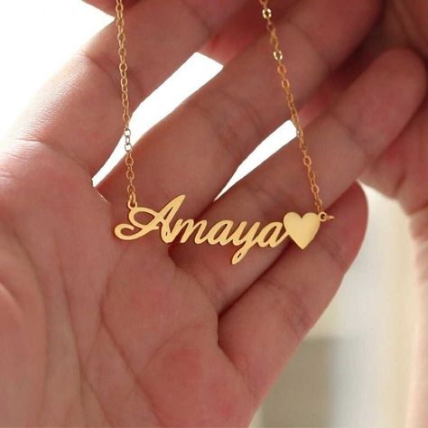 none Customize Name Necklace, Name Chain Gold, Gold Necklace With Name, Necklaces With Names, Jewelry Names, Necklace Name Design, Kalung Choker, Name Chain, Name Necklace Gold