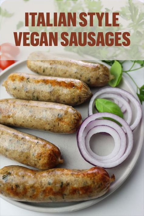 Vegan Sausage Recipe, Resep Vegan, Vegan Meat Recipe, Vegan Meat Substitutes, Yellow Board, Vegetarian Sausages, Vegan Italian, Go Vegan, Vegan Sausage