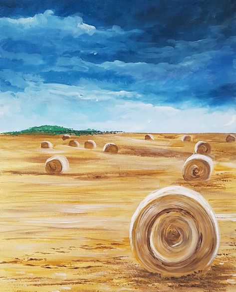 Ranch Paintings Canvas, Acrylic Farm Painting Easy, Farm Canvas Painting Easy, Farm Scene Paintings Easy, Canvas Painting Western, Western Acrylic Painting Ideas, Simple Country Paintings, Farm Painting Ideas, Painting Ideas Country