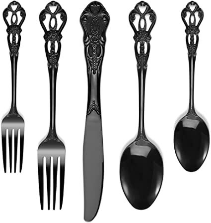 Black Silverware, Stainless Dishwasher, Black Cutlery, Black Flatware, Stainless Steel Silverware, Vintage Cutlery, Eating Utensils, Baroque Design, Style Baroque