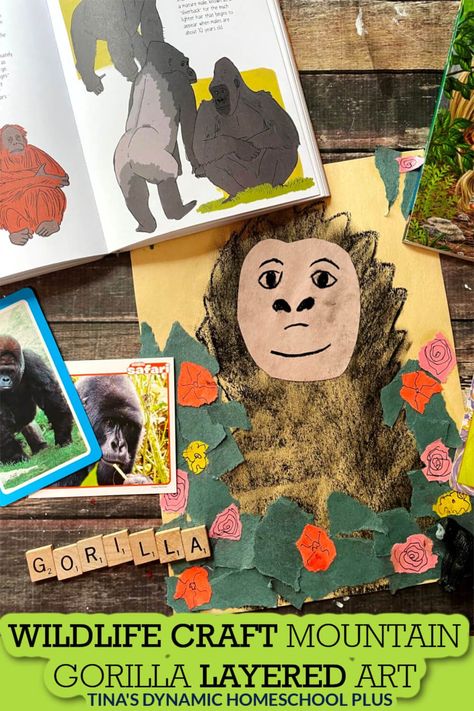 Simple and Fun Wildlife Craft Mountain Gorilla Layered Art Project. This is a fun wildlife craft mountain gorilla layered art project. Also, look at these 6 World Wildlife Day Activities to Learn About African Lions. September 4th is National Wildlife Day and what better way to observe it than with a wildlife craft to highlight one of the most loved wild animals - the gorilla. You don’t have to just specifically study gorillas. Also, you can cover all the primates - chimps, orangutans, & more. World Wildlife Day Activities, Wildlife Day Activities, National Wildlife Day, Habitat Activities, Gorilla Craft, Gorilla Art, World Wildlife Day, African Art Projects, Country Study