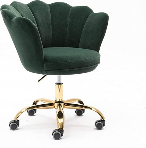 Green Desk Chair Aesthetic, Dark Green Office Chair, Desk Chair Aesthetic, Desk Chairs For Bedroom, Dark Green Home Decor, Living Room Dark Green, Comfy Home Office, Dark Green Office, Golden Chair