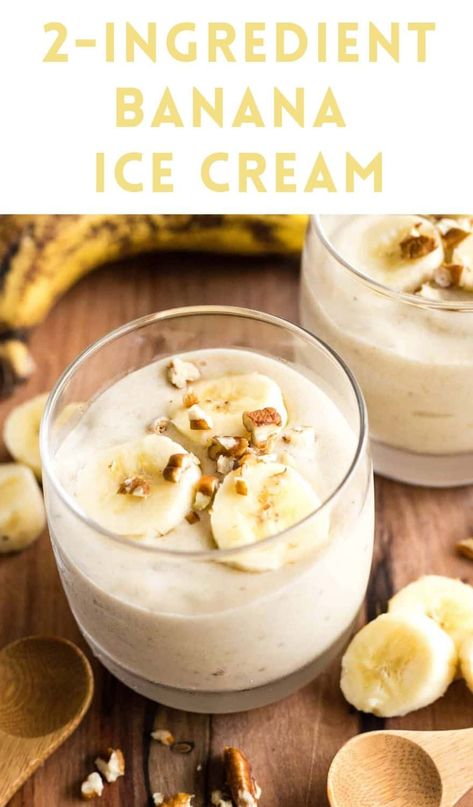 The creamiest, 2-ingredient banana ice cream that feels just like the perfect soft serve. No ice cream maker required, no-churn, made in just 5 minutes, super healthy with zero added sugar, this recipe is naturally gluten-free, dairy-free and vegan. | Get the recipe at www.dishbydish.net | 2-ingredient banana ice cream | soft serve banana ice cream | no-churn ice cream | 5-minute banana ice cream | homemade ice cream Ice Cream Soft Serve, Homemade Banana Ice Cream, Ice Cream Homemade, Banana Ice Cream Recipe, Fancy Desserts Recipes, Gluten Free Ice Cream, Making Homemade Ice Cream, Dairy Free Ice Cream, Egg Free Recipes