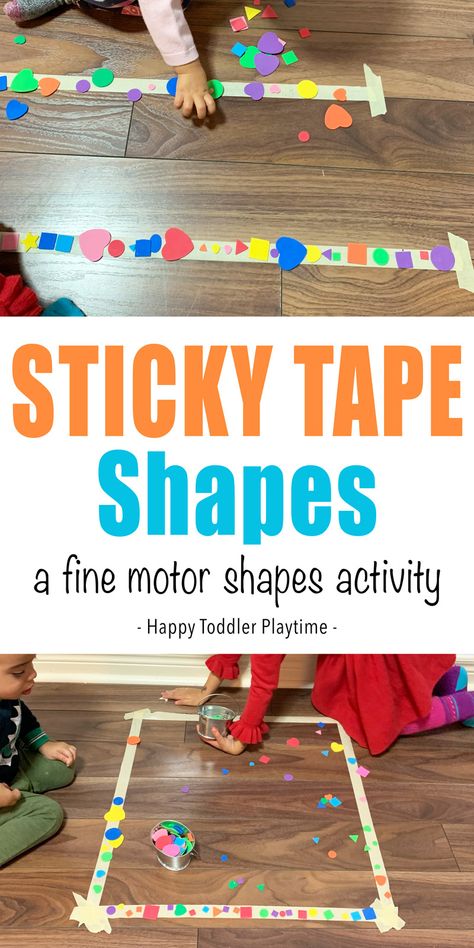 Sticky Tape Shapes Activity - HAPPY TODDLER PLAYTIME Sticky tape shapes activity is a fun and super easy toddler shape and fine motor skill activity. It's very easy to set up and makes a great activity for toddlers stuck indoors! #finemotor #earlymath #toddleractivities Toddler Fine Motor Activities, Shapes Activity, Easy Math Activities, Toddler Math, Fine Motor Activities For Kids, Activity For Toddlers, Toddler Classroom, Preschool Fine Motor, Shapes Preschool