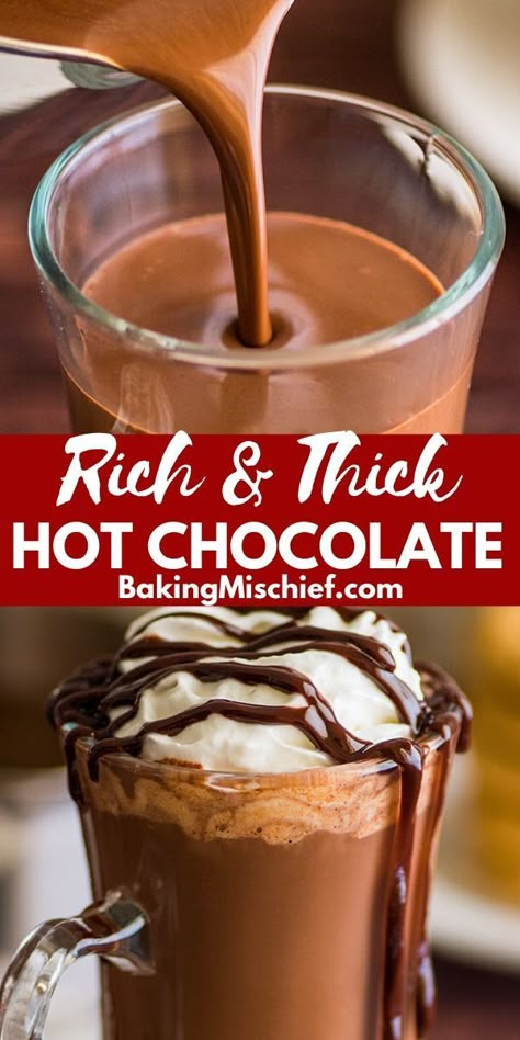 Hot Chocolate For One, Thick Hot Chocolate, Creamy Hot Chocolate Recipe, Hot Winter Drinks, Hot Chocolate Drinks, Cocoa Recipes, Chocolate Christmas, Homemade Hot Chocolate, Chocolate Caliente