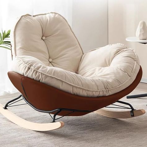 PRICES MAY VARY. 【Size】Overall Length: 33.5" (85 cm); Overall Width: 34.5" (88 cm); Overall Height: 29.5" (75 cm); Seat Length: 25.5" (65 cm), Weight Capacity for the chair is approximately 150kg (330 lbs). 【Materials】The surface of the rocking chair is made of breathable Suede, which is waterproof and easy to care for. The interior of the seat cushion is filled with soft cotton, which has high resilience and will not collapse. Three-dimensional and stylish, full of wrapping feeling, very comfor Fluffy Sofa, Upholstered Rocking Chairs, Modern Rocking Chair, Reading Chair, Single Chair, Pouf Ottoman, Limited Time Offer, Special Price, Modern Chairs