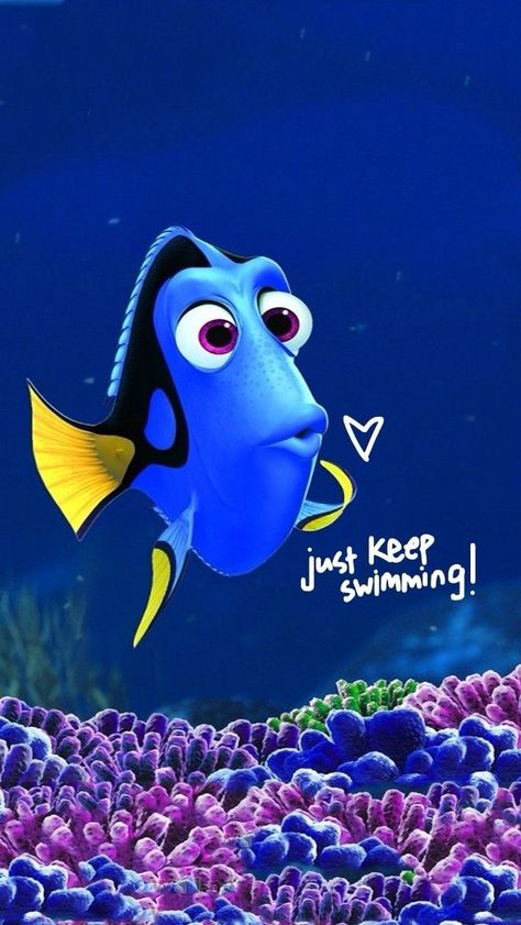 Nemo Wallpaper, Dory Tattoo, Dory Just Keep Swimming, Swim Wallpaper, Baby Dory, Swimming Posters, Dory Finding Nemo, Calm Kids, Kids Movies