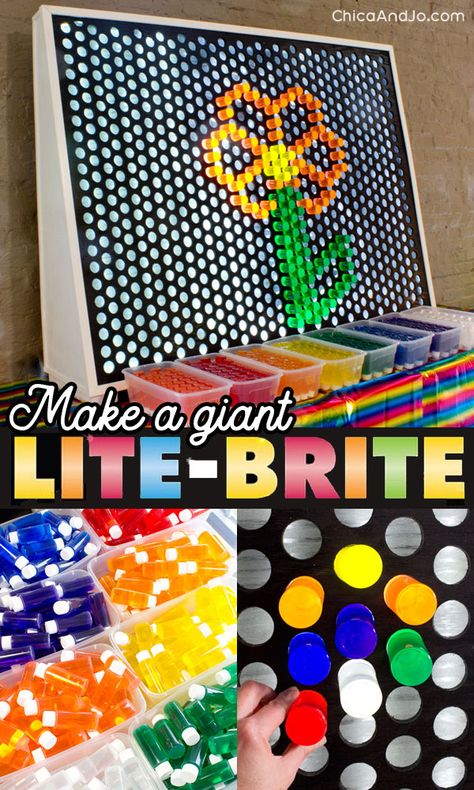 Make a giant Lite Brite Diy Large Light Brite, Lite Brite Storage, Life Size Lite Brite, Diy Light Bright Wall, Diy Lite Brite Wall, Lite Brite Ideas, Diy Light Bright, Giant Light Bright, Diy Game Room