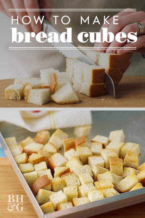 Recipes With Bread Cubes, Bread Cubes For Stuffing, Recipes With Bread, Homemade Bread Crumbs, Homemade Caesar Salad Dressing, Bread Crumbs Recipe, Bread Dressing, Homemade Stuffing, Dry Bread