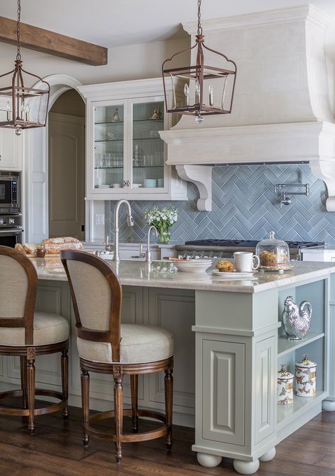 FRENCH COUNTRY INSPIRED — Lisa G Interior Design Blue French Country Kitchen, French Country Kitchen Island, Modern French Home, French Country Style Kitchen, Blue French Country, Country Kitchen Island, Country French Home, French Country Interior, Florida Interior Design