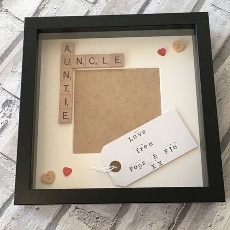 Scrabble Art Frame, Craft Shed, Scrabble Frame, Wedding Hangers Personalized, Handmade Photo Frames, Scrabble Art, Nephew Gifts, Deep Box Frames, Handmade Birthday Gifts