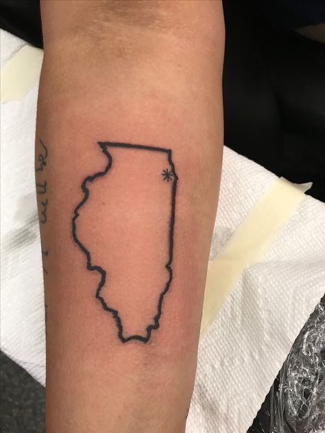 Illinois outline tattoo Illinois Tattoo Ideas, Peyton Tattoo, Chicago Tattoo Ideas, Illinois Tattoo, Thomas Tattoo, Fairy Tail Tattoo, Matching Family Tattoos, Are Tattoos, Loyalty Tattoo