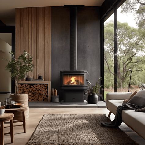 Modern Log Burners, Corner Wood Stove, Wood Stove Wall, Wood Heaters, Wood Burner Fireplace, Wood Burning Stoves Living Room, Log Burner Fireplace, Log Burner Living Room, Modern Wood Burning Stoves