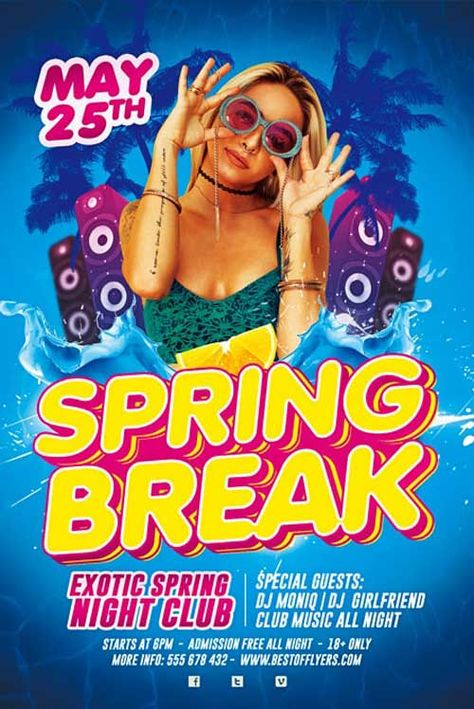 Check out the Spring Break Party Free Flyer Template only on https://freepsdflyer.com/spring-break-party-free-flyer-template/ - Enjoy downloading 1800+ totally free PSD flyer templates any kind of party and club event! #Club, #DJ, #Event, #FacebookTimeline, #Nightclub, #Party, #SpringBreak Spring Break Quotes, Spring Break Pictures, Spring Break Kids, Spring Break Party, Event Poster Template, Holiday Flyer Template, Spring Break Vacations, Free Psd Flyer Templates, Spring Break Destinations