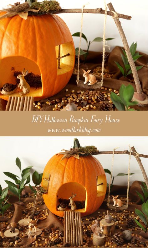 DIY Halloween Pumpkin Fairy House – Woodlark – Woodlark Blog Fairy House Pumpkin Carving, Pumpkin Inspo, Veselý Halloween, Pumpkin Fairy House, Pumpkin Fairy, Spooky Halloween Crafts, Halloween Pumpkin Diy, Autumn Diy, Pumpkin Contest