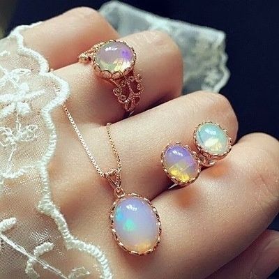 3 pieces / set of natural opal jewelry set crystal gemstone pendant necklace earrings ring set high jewelry | Wish Opal Jewelry Set, Tiffany Jewelry, Women's Jewelry Sets, Crystal Necklace Pendant, Wedding Jewelry Sets, Opal Pendants, Opal Necklace, Natural Opal, Opal Jewelry