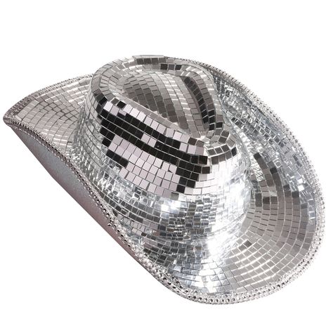 Bachelorette Party Cowboy, Cowboy Mirror, Cowboy Hat Bachelorette, Disco Ball Cowboy Hat, Disco Cowboy Hat, Bridal Party Hats, Disco Cowboy, Bachelorette Party Hat, Mens Beret