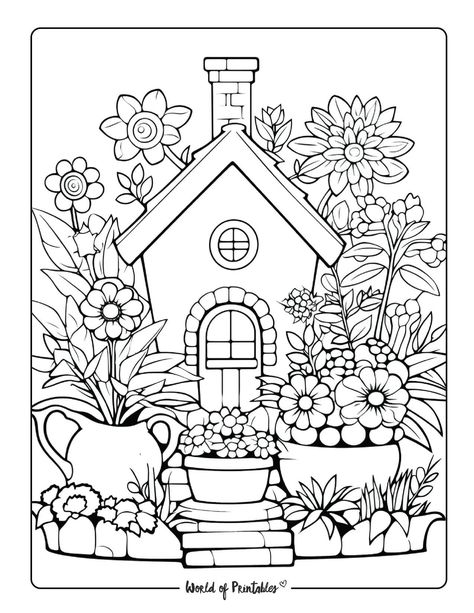 Let your creativity bloom with these printable garden coloring pages. A wonderful way to unwind and appreciate the beauty of nature. Color flowers, butterflies, and more as you create your own botanical masterpiece! Sailor Moon Coloring Pages, Garden Coloring Pages, Garden Coloring, Gardens Coloring Book, House Colouring Pages, Spring Coloring Pages, Detailed Coloring Pages, Bird Coloring Pages, Free Adult Coloring Pages